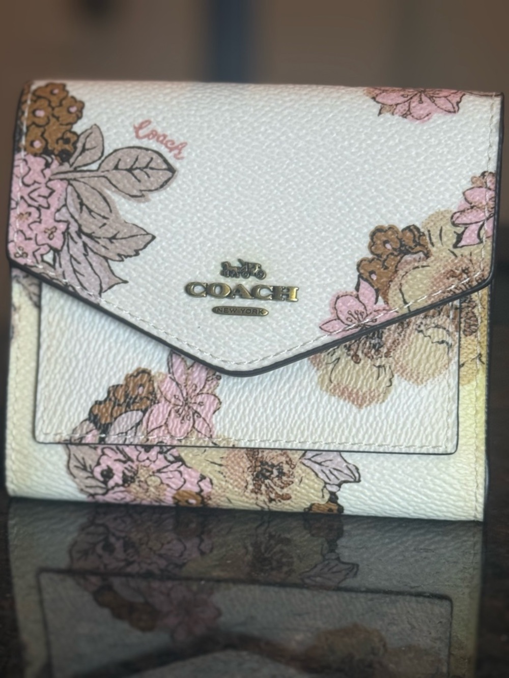 Coach Floral Envelope Trifold Wallet - Cream/Pink - Picture 2 of 15